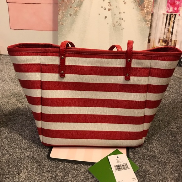 red and white striped tote